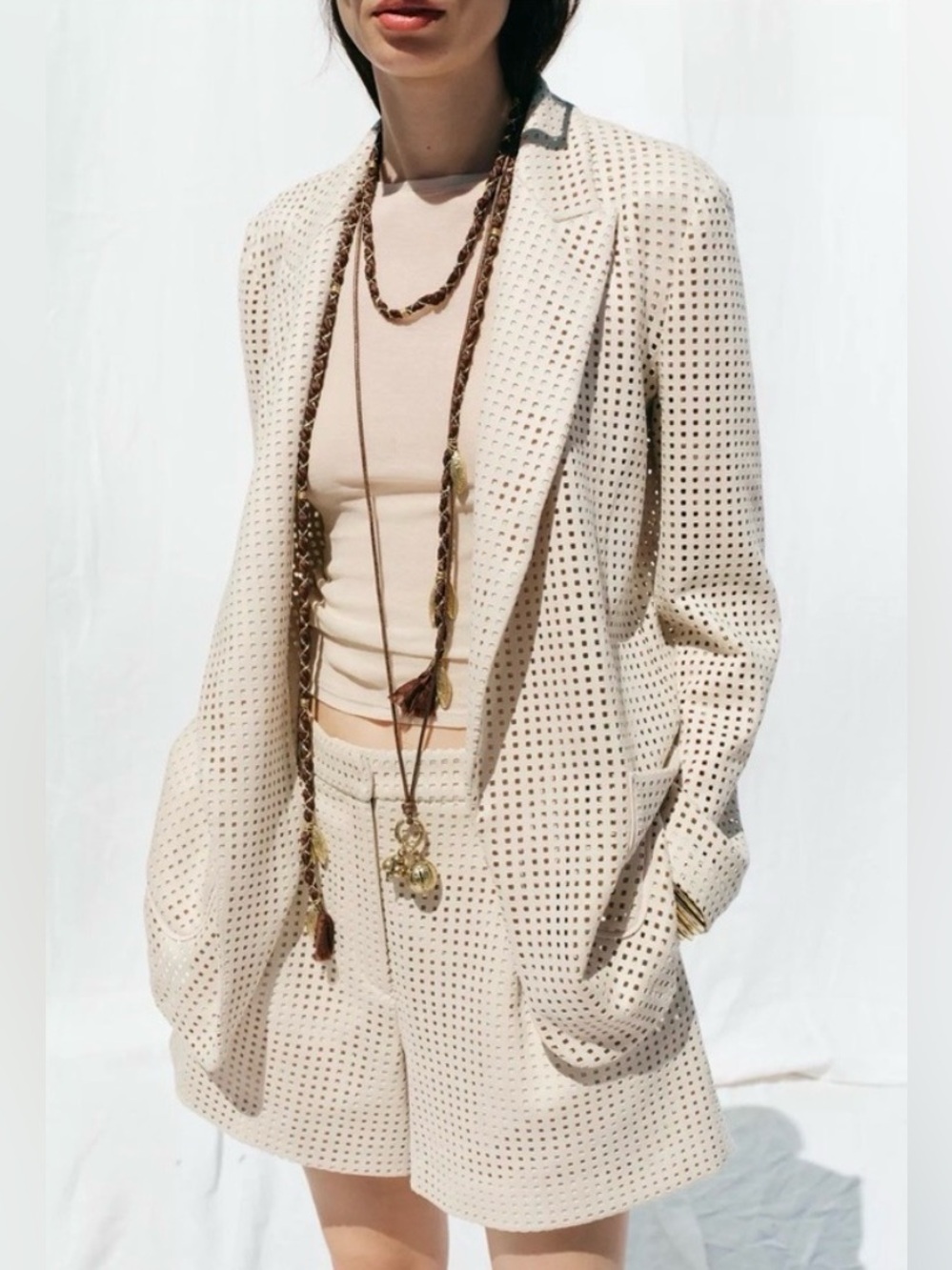 Zara Soft Cutout Blazer Faux Suede in Cream Women’s Size Small